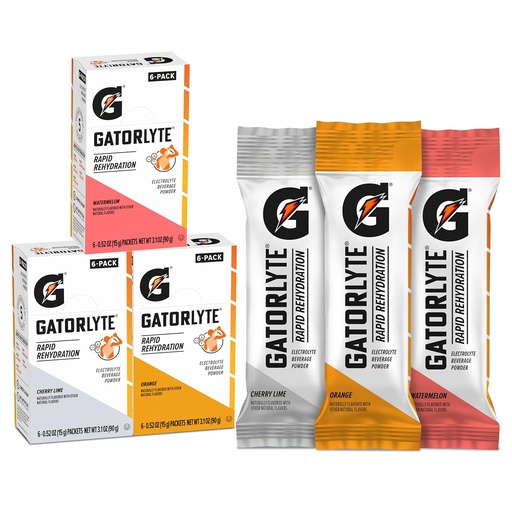 [BRSRMAQHO55WOHTF] Gatorlyte Rapid Rehydration Electrolite Beverage, Variety Pack, Lower Sugar, Specialized Blend of 5 Electrolite, No Articial Sweeteners or Flavors, 18 pack, 1 pack mixes with 16.9oz (500ml) water
