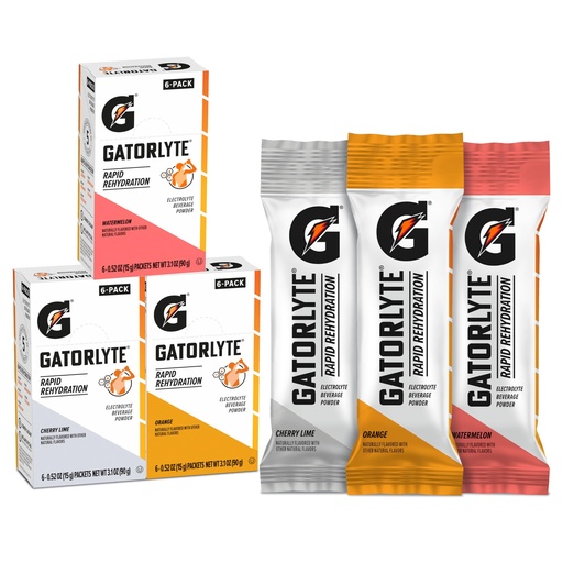 [BRSRMAQHO55WOHTF] Gatorlyte Rapid Rehydration Electrolyte Beverage, Variety Pack, Lower Sugar, Specialized Blend of 5 Electrolytes, No Artificial Sweeteners or Flavors, 18 pack, 1 pack mixes with 16.9oz (500ml) water