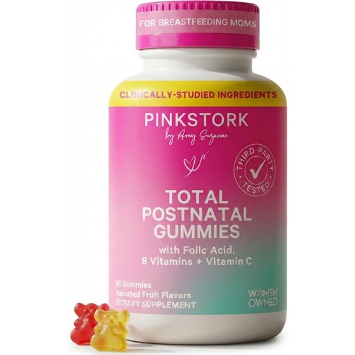 [BRSWYCD7BMORS2A7] Pink Stork Total Postnatal Vitamin Gummies - Multivitamin for Postpartum Recovery and Lactation Support - Folic Acid, B6, and Vitamin C - Postpartum Essentials - 60 Gummy Vitamins