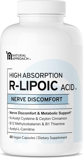 [BRSROAYZCN7B6DQ4] HIGH ABSORPION R-LIPOIC Acid - Supports Nerve Health - Tingling Fingers, Hands, Toes & Feet - Supports Healthy Aging, Cardiovascular Health & Overall Wellbeing* - 60 Vegan Capsules