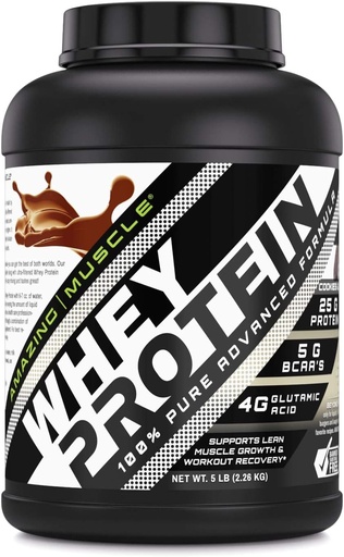 [BRSWKEIABQDAMCTK] Amazing Muscle 100% Whey Protein Powder *Advanced Formula with Whey Protein Isolate Along with Ultra Filtered Whey Protein Concentrate (Cookie & Cream, 5 Lb)