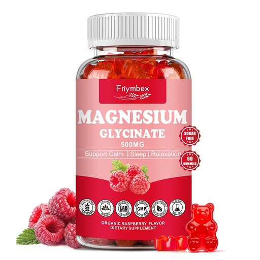 [BRSROA3RB5YB6FLF] Magnesium Glycinate Gummies 500mg | Relaxation Calm Magnesium Gummies | Sugar-Free | Non-GMO | Gluten-Free | Vegan-Friendly for Adults & Kids (60 Raspberry Gummies)