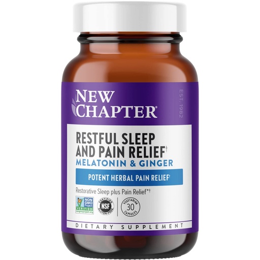 [BRSWYAAFO4FR4YDO] New Chapter Sleep Aid, Restful Sleep and Pain Relief, Melatonin & Ginger Sleep Supplement, Gluten Free and Non-GMO, 30 Vegetarian Capsules