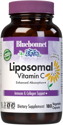 [BRSRMGQLBANBMHLB] BlueBonnet Nutrition Liposomal C 1000 mg, valmistatud päevalilleõlist, immuun- ja liigesemugavusest *, Vegan, Kosher, mitte-GMO, gluteenivaba, sojavaba piimavaba, 180 köögiviljakapslit, 90 serveerimist