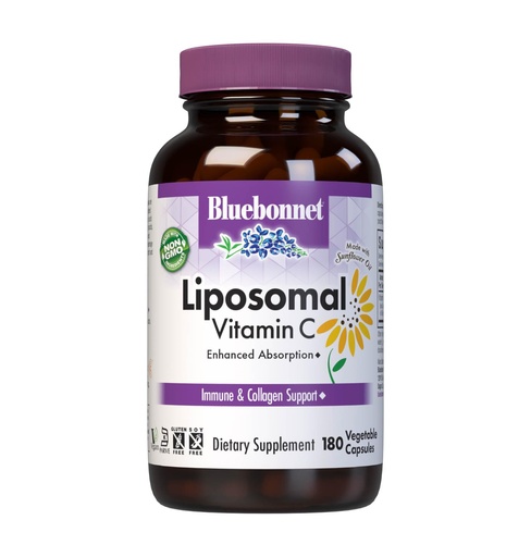 [BRSRMGQLBANBMHLB] BlueBonnet Nutrition Liposomal Vitamin C 1000 mg, Made with Sunflower Oil, Immune & Joint Comfort*, Vegan, Kosher, Non-GMO, Gluten-Free, Soy-Free Milk-Free, 180 Vegetable Capsules, 90 Servings