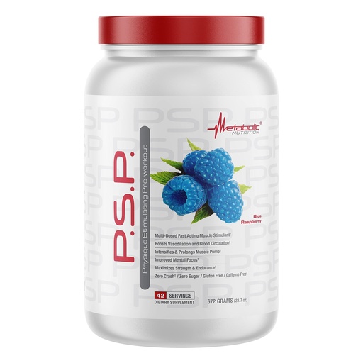 [BRSWYGDRAEJQKE3L] Metabolic Nutrition P.S.P. Physique Stimulating PreWorkout 672g Zero Sugar Caffeine Free (Blue Raspberry)