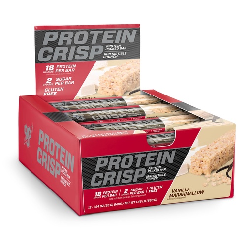[BRSWKHY2BMHAO3TJ] BSN Protein Crisp Bar, Vanilla Marshmallow, 18 Gram Protein Snack Bars with Whey and Fiber, Gluten-Free Crunchy Energy Bars for Workout, Fitness, On-the-Go, 12 Count