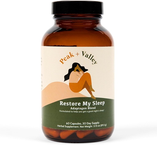 [BRSRMBIODEAQAAL3] Peak + Valley Natural Sleep Aid for Adults - 60 Capsules for Deep Sleep - 3 mg Melatonin, L Theanine, Chamomile, Ashwagandha - Natural Herbal Sleeping Pills - Extra Strength Calming Sleep Aid