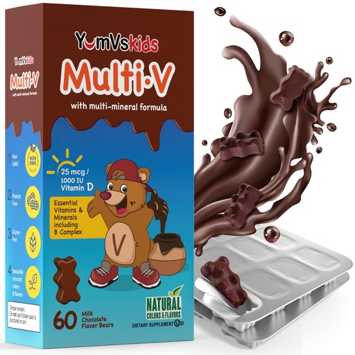 [BRSWI2QOC4BQYCTO] YUM-V'S Kids Multivitamin Chocolate Bears for Immune & Bone Support – 16 Kids Vitamins & Minerals with A, B Complex, Magnesium & Zinc – Daily Toddler Vitamins in Milk Chocolate – 60 Count, Pack of 1