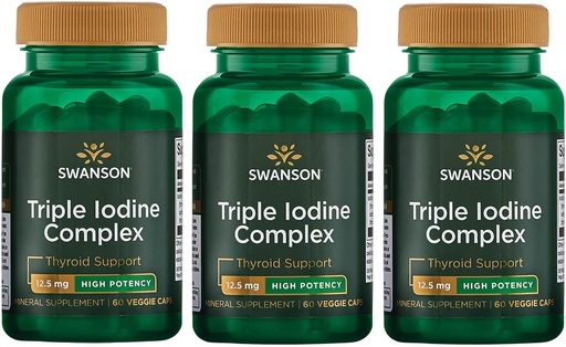 [BRSWGFD3CMJQACDZ] Swanson Triple Iodine Complex-Natural Supplement for Vital Thyroid Support-Promotes Metabolic Function, Increased Red Blood Cell Production, & Heart Health-(60 Veggie Capsules, 12.5mg Each) (3 Pack)