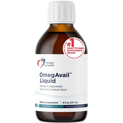 [BRSWIYAEAIOWCHIZ] Designs for Health OmegAvail Liquid TG Fish Oil 1200mg - Triglyceride Omega-3 Fish Oil Brain Support Supplement with DHA/EPA - Natural Lemon Flavor (8oz / 47 Servings)