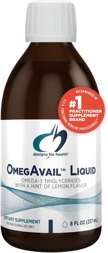 [BRSWIYAEAIOWCHIZ] Designs for Health OmegAvail Liquid TG Fish Oil 1200mg - Triglyseridi Omega-3 Fish Oil Brain Support Supplement DHA/EPA - Natural Lemon Flavor (8oz / 47 Tarjoilut)