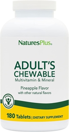 [BRSWIYTYO4GWMCTA] NaturesPlus Adult's Chewable Multivitamiini - 180 Kasvisruokaa Tabletit - Ananas Flavor - Natural Whole Foods Supplement for Overall Health, Energy - Gluten-free - 180 tarjoilua