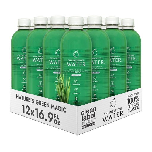 [BRSWGAABCUNGC2TF] Chlorophyll Water (12-pack) Liquid Chlorophyll Drops in Purified Water Bottles, For Glowing Skin, Energy and Detox, Vitamins A, B12, C, D3, Clean Label Certified, Plant-Based Vitamin Water (16.9oz)