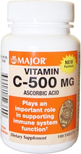 [BRSWKHTQCUDQIDDM] Major Vitamin C 500 mg - 100 Tabs (3 Pack)