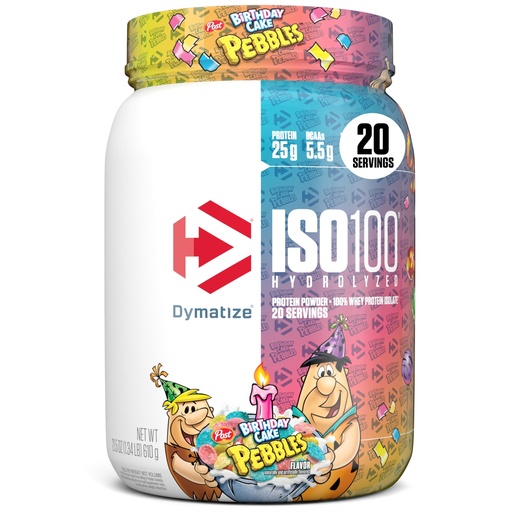[BRSW2HY3OQNQEYAV] Dymatize x Birthday Cake Pebbles ISO100 Whey Protein Powder Isolate, 25g of Protein, 20 Servings, 5.5g BCAAs, 120 Cal., Gluten Free, 1g Fat, 1g Sugar, 2g Carb