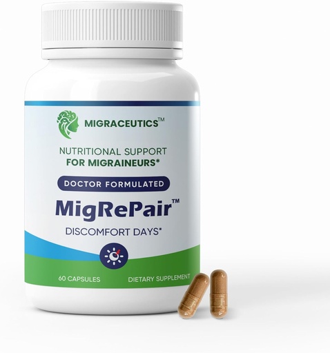 [BRSRAZAKOYFB4337] MigRePair Bottle of 60 - Doctor Formulated Migraine Relief Supplements - Natural Herbal Support with Feverfew, Butterbur & Grape Seed - Migraine Supplement for Women & Men - Migraine Headache Support