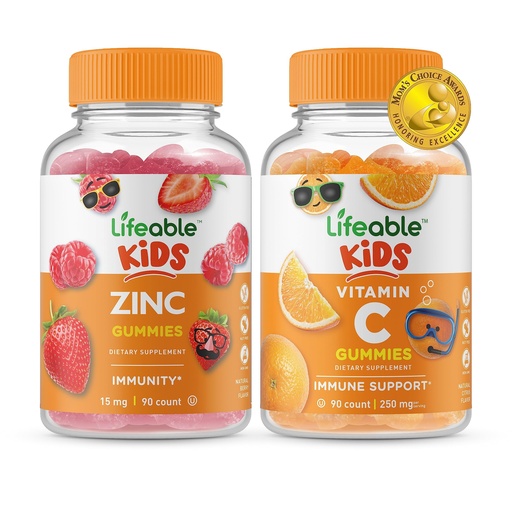 [BRSW2H36AVYGACLU] Lifeable Zinc Kids + Vitamin C Kids, Gummies Bundle - Great Tasting, Vitamin Supplement, Gluten Free, GMO Free, Chewable Gummy