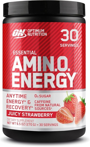 [BRSWGFQDCMFQEELP] Optimum Nutrition Amino Energy - Pre Workout with Green Tea, BCAA, Amino Acids, Keto Friendly, Green Coffee Extract, Energy Powder - Juicy Strawberry Burst, 30 Servings (Packaging May Vary)