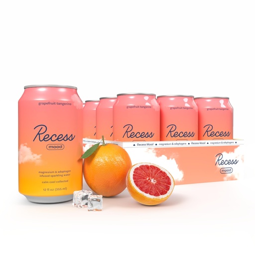 [BRSRMFQKCF5Q22T6] Recess Mood Magnesium & Adaptogen Drink, Relaxation Beverage, 12 ounce (Grapefruit Tangerine, 12 pack)