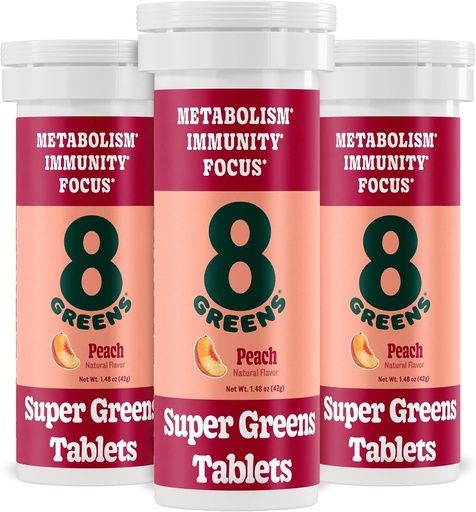 [BRSRMYY7PJ5G2DQ2] 8Zieloni Tabletki Supergreens 124; Super Zieloni Proszek Tabletka Superfood, Odporność na metabolizm i koncentracja, Codziennie Zieloni Tabletki Effervescent, Organic: Aloe Vera, Spirulina, Chlorella, Brzoskwinia, 30 Służenie
