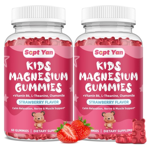 [BRSRAYYPBV4BAAAU] (2 Pack) Magnesium Gummies for Kids - Magnesium Citrate Supplement with Vitamin B6, L-theanine, Chamomile & Lemon Balm - Calm Magnesium for Kids & Adults Sleep, Relaxation - Strawberry,120 Gummies