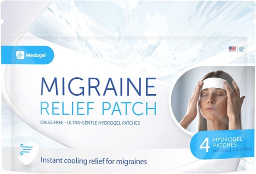 [BRSW2GDQDF4GCYDF] Migraine Relief Patch, Cooling Patches for Migraine, Fever, Hormone, & Headaches, Mess & Odor-Free Hydrogel Cooling, Made in The USA, 1 Pack (4 x Patches) White