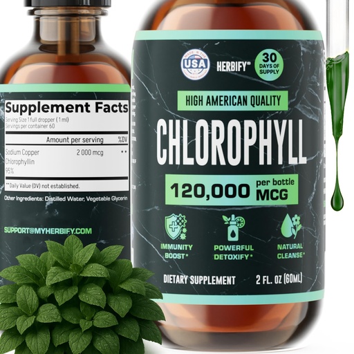 [BRSW2HYNA4FWG3TL] HERBIFY Chlorophyll Drops - Liquid Chlorophyll for Energy Boost & Immune System Support - Made in USA - Chlorophyll Liquid Drops for Body Detox, Internal Deodorant & Enhance Skin - 2 Oz