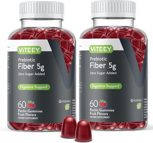[BRSW2HAKAR7RGHLO] Viteey Prebiotic Fiber Gummies for Adults, 5g - Gut Health & Digestive Soluble Fiber Supplement Gummies - Zero Sugar Added, Vegan, Gluten-Free - 120 Count