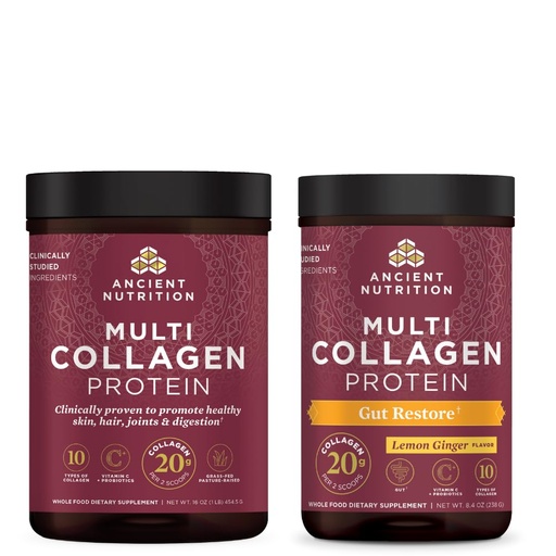 [BRSWYYYBDJ4AG3TV] Ancient Nutrition Multi Collagen Protein Powder, Unflavored, 45 Servings + Multi Collagen Protein Powder, Gut Restore, 20 Servings