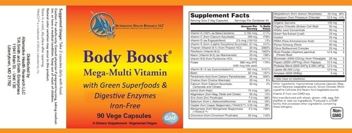 [BRSRMYYPOVYAMD32] Iron-Free Mega Multivitamin and Mineral supplement with Green Superfoods and Digestive Enzymes- Body Boost