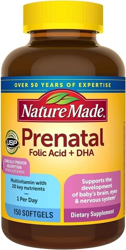 [BRSWIZYOO4IBOEL2] Nature Made Prenatal + Dha 200 mg Dietary Supplement (Netcount 150 Soft Gels), 150Count ()