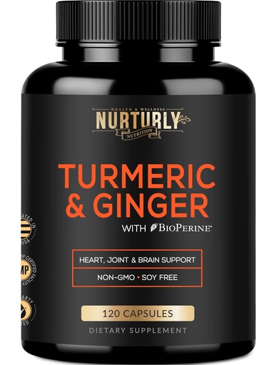 [BRSWY2YZOECB6AIU] Turmeric Curcumin with BioPerine & Ginger, Black Pepper and 95% Curcuminoids - High Absorption Turmeric Supplements for Hearth Health - Non-GMO, Gluten Free - 120 Capsules
