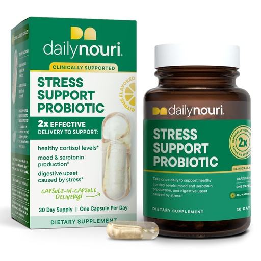 [BRSROBI7CIHQYETU] Daily Nouri Stress Support Probiotics for Women & Men | Mood & Cortisol Support | Gut-Brain Axis + Digestive Support | 3 Clinically Studied Strains + Omega | 30-Day Supply