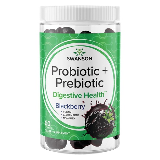 [BRSW2H37OZ5QKGTA] Swanson Probiotic + Prebiotic Gummies - Digestive Support Supplement Promoting Digestive Function & Bowel Regularity - Helps to Support Immune Health - (BlackBerry, 60 Gummies)
