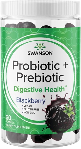 [BRSW2H37OZ5QKGTA] Swanson Probiotic + Prebiotic Gummies - Digestive Support Supplement Promoting Digestive Function & Bowel Regularity - Helps to Support Immune Health - (BlackBerry, 60 Gummies)