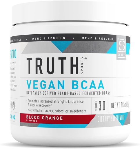 [BRSWGAYCO5YWCALZ] Verdad Nutrición Vegan BCAA Powder- 2:1:1 Ratio Natural BCAAs Aminoácidos Polvo para Energía, Construcción del Musculo, Post Workout Recuperación Bebida para la Recuperación del Musculo (Naranja Amarilla, 30 Servimientos)