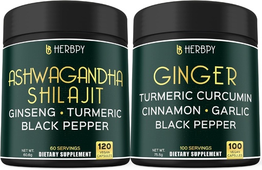 [BRSRA2YPAUGQ2AL7] Bundle 5in1 Ashwagandha Shilajit & 5in1 Ginger kiegészítés - Support Heart, Digestion Health and Immune