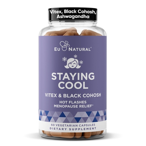 [BRSWIAL6O4NBMYD6] Eu Natural Staying Cool Menopause Supplements for Women - Hormonal Hot Flash Relief, Weight Support, & Night Sweats - Vitex Chaste Tree & Black Cohosh - 60 Vegetarian Soft Capsules
