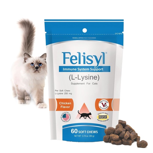 [BRSWIZYHOMGQKAAZ] Immune System Support for Cats - Amino Acid L-Lysine - Produce Antibodies - Healthy Tissue, Respiratory Health, Vision - 60 Soft Chews