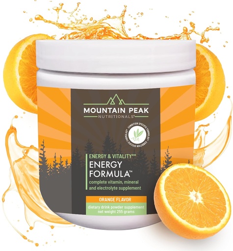 [BRSROBQYO4HR6YLF] Mountain Peak Nutritionals Energy Formula - All in One Multi-Mineral Powder - Complete Nutrition, Vitamin, Mineral, and Electrolyte Supplement for Men & Women - Orange Flavor (255g, 30 Servings)