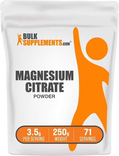 [BRSWIFI6OYDQYYDO] BulkSupplements.com Magnesium Citrate Powder - Magnesium 400mg Supplement, Easily Absorbable - Pure & Gluten Free, 3.5g per Serving, 250g (8.8 oz) (Pack of 1)
