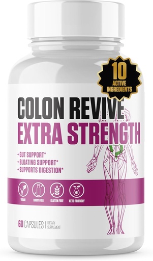 [BRSROGL2CIBAOA34] Colon Revive Extra Strength | #1 Rated Colon Cleanse & Detox Suplemento | Apoio dixestivo, redución de bloqueo, alivio de constipação w / Buckthron, Alfalfa, Aloe Vera + Máis para homes e mulleres - 60 pílulas
