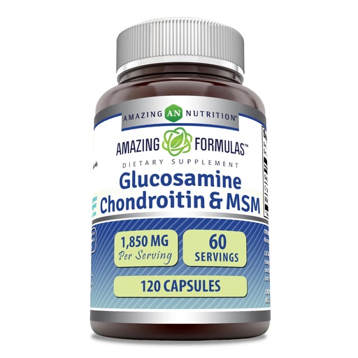 [BRSWG2T4OEMBYDLH] Amazing Formulas Glucosamine Chondroitin MSM 1850 mg Per Serving Capsules Supplement | Non-GMO | Gluten Free | Made in USA (120 Count)