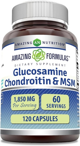 [BRSWG2T4OEMBYDLH] Una fórmula increïble Glucosamina Chondroitin MSM 1850 mg Per Serviting Capules suplementaris  danka No- GMO PORTen Free Putthen USA (120 comte)