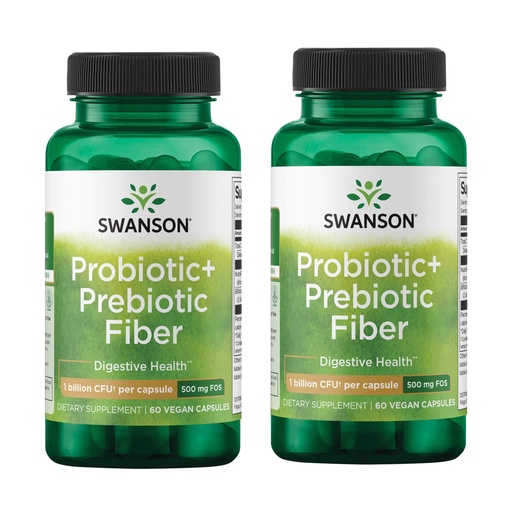 [BRSRMEIEC4HBUAA3] Swanson Prebiotic + Probiotic Fiber Digestive and Immune Health Supplement for Gut-Health-Conscious Adults with 500 Million CFU (60 Vegan Capsules, 2 Pack)