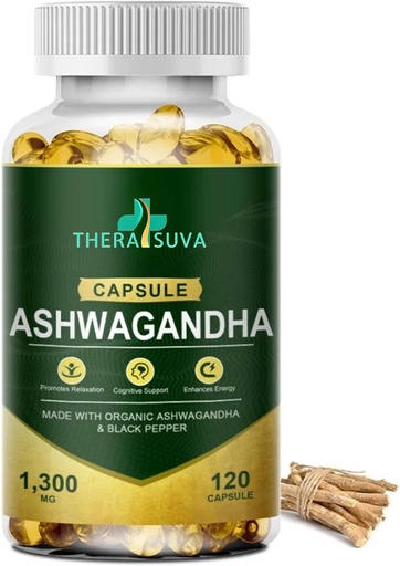 [BRSROHABAAIGGYLB] Organic Ashwagandha + Black Pepper, All Natural High Potency Supplement for Stress Relief and Vitality 120 Softgels, 60-Day Supply
