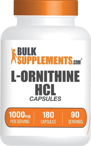 [BRSRMAALCMJQMHIZ] BulkSupplements.com L-Ornithine HCl Capsule - L-Ornithine Hydrochloride, L-Ornithine 1000mg - Aminoacidi Supplemento, Gluten Free, 2 Capsule per Serving, 180 Count (Pack of 1)