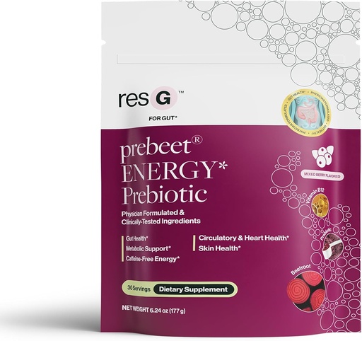 [BRSROGITBECR63DU] ResBiotic resG prebeet - Prebiotics Drink for Digestion, Occasional Constipation, Gas, Bloating with Akkermansia " GLP-1 Support w/Beet Root " Fiber, Gut Health for Women " Men - 180g (30 Servings)