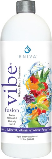 [BRSWKFQ5BEAR6CDM] Eniva Vibe Fusion Daily Liquid Multivitamin a Mineral Supplement Elderberry Zinek VIT C VIT D VIT 124; Nutrition for Immunity Energy S124; Chocolate Cherry S124; 32 oz Bottle